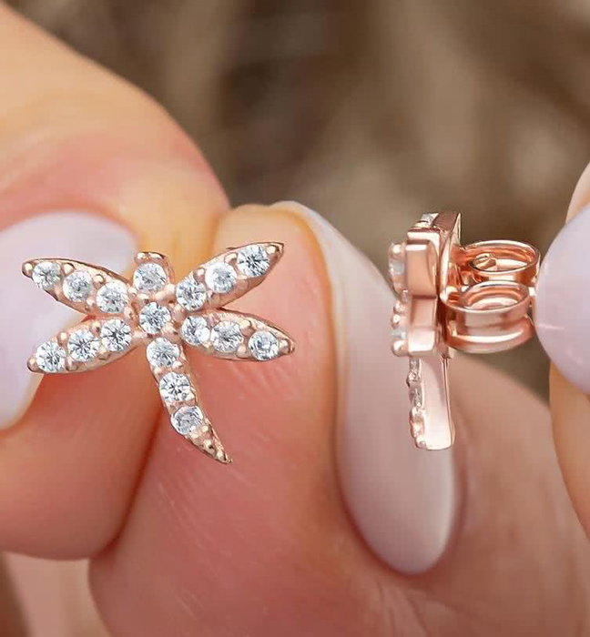 Heliophilia Silver Pendientes de Plata de Ley 925 con Oro Rosa y Circón